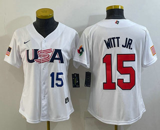 Womens USA Baseball #15 Bobby Witt Jr Number 2023 White World Classic Replica Stitched Jersey->2023 world baseball classic->MLB Jersey